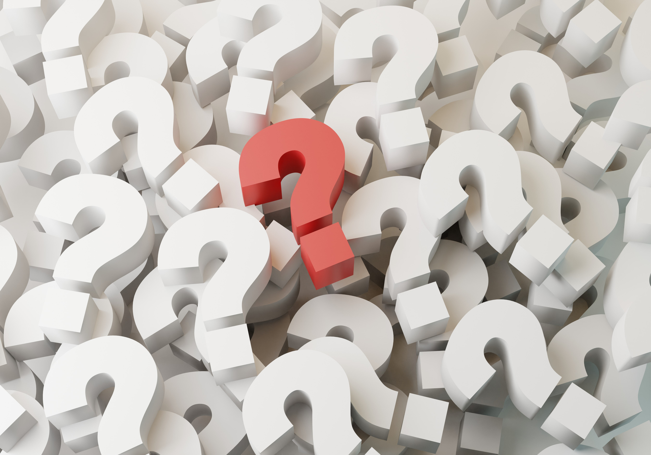 Imagem com várias interrogações e uma destacada em vermelho